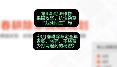 第4节：经济作物果园攻坚，抗性杂草&ldquo;起死回生&rdquo;局，课程：《3月春耕除草定全年：省钱、省药、不烧苗、少打两遍药的秘密》